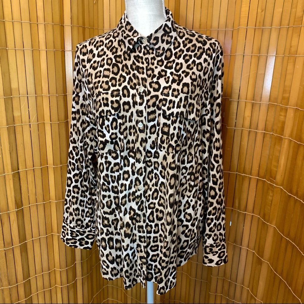 Animal Print Button Up Blouse Chicos Size 2